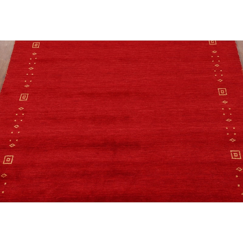 Red Gabbeh Oriental Area Rug Hand-Knotted Modern Wool Carpet - 5'7"x 7'9"