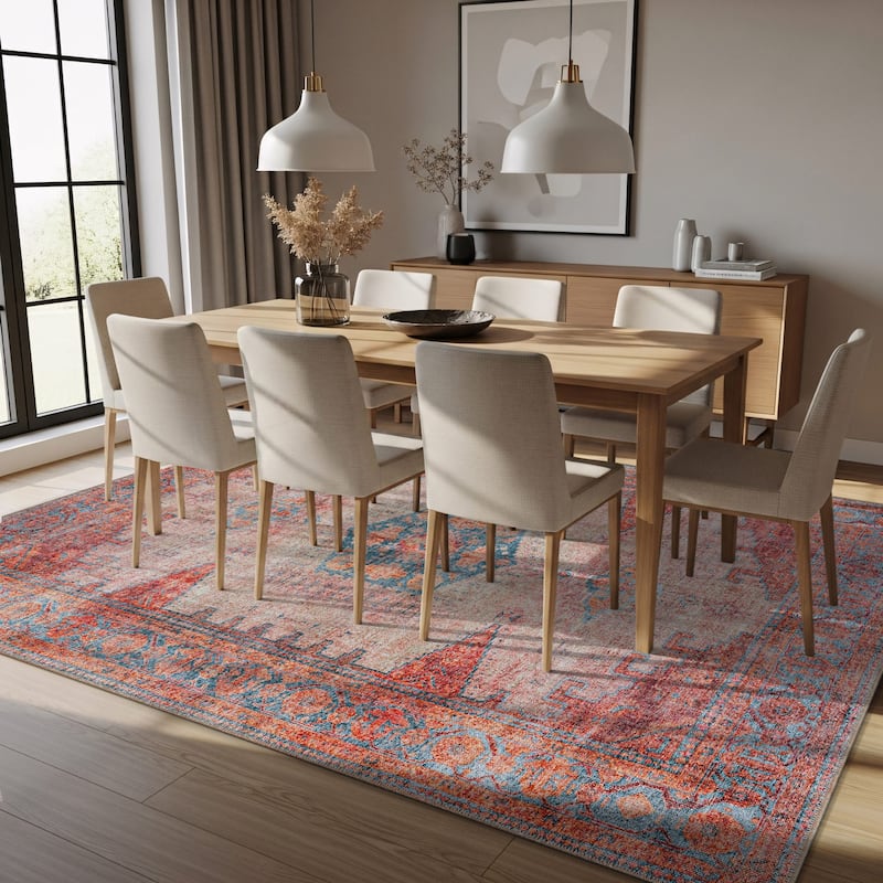 World Rug Gallery Vintage Bohemian Machine Washable Non Slip Area Rug