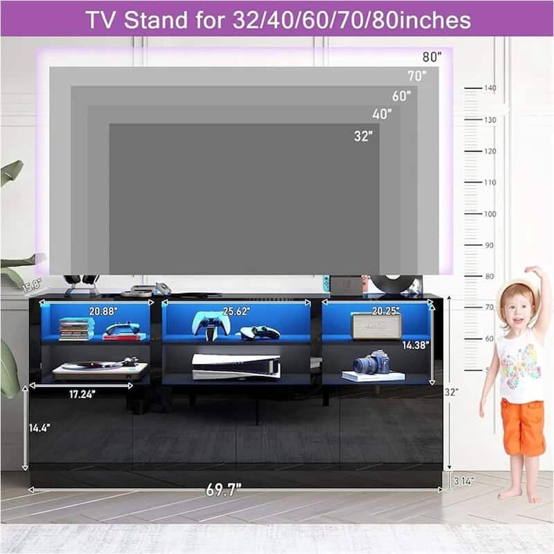 70 Inch High Gloss LED TV Stand for 75/80/85 Inch Black - 73 inches