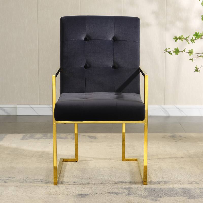 Velvet Dining Chair Tufted Design and Silver Finish Stainless Base - Black