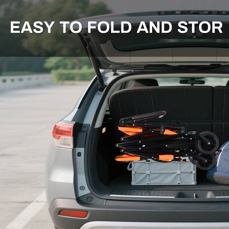 3-in-1 Folding Wagon with Bench Seat & Canopy - 500lb Heavy-Duty All-Terrain Cart, Orange