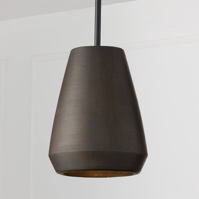9.75" W x 13.25" H 1-Light Handcrafted Terracotta Pendant with Matte Black - 10"W x 13"H