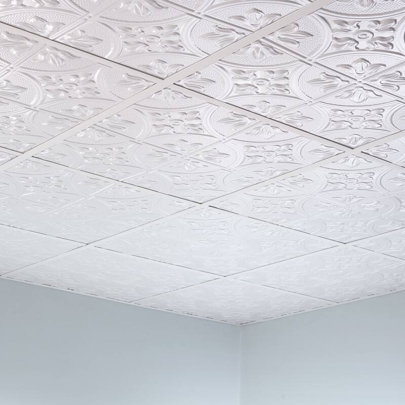 FASÄDE Traditional Style 2 Decorative Vinyl 2ft x 2ft Lay in Ceiling Panel in Gloss White (5 Pack)