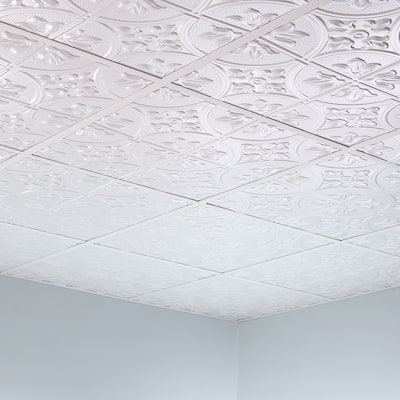 FASÄDE Traditional Style 2 Decorative Vinyl 2ft x 2ft Lay in Ceiling Panel in Gloss White (5 Pack)