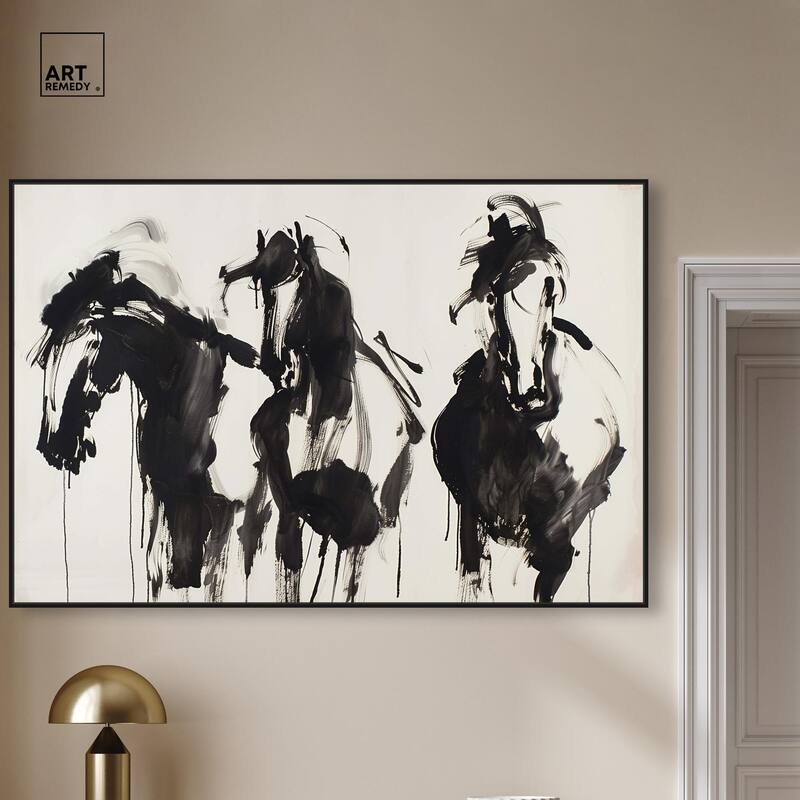 Horses in Ink Canvas by Art Remedy
