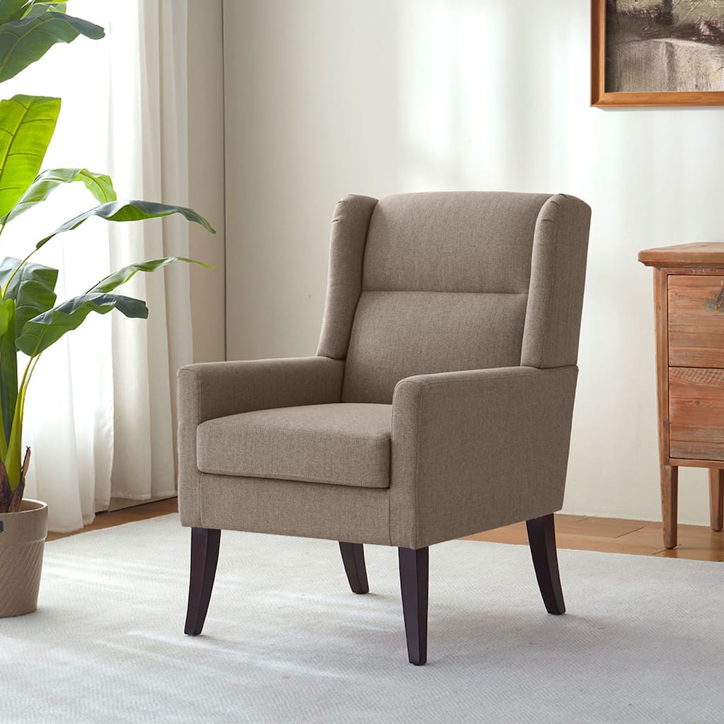 Upholstered Wingback Accent Chair with Wooden Legs and High Back, Modern Living Room Armchair