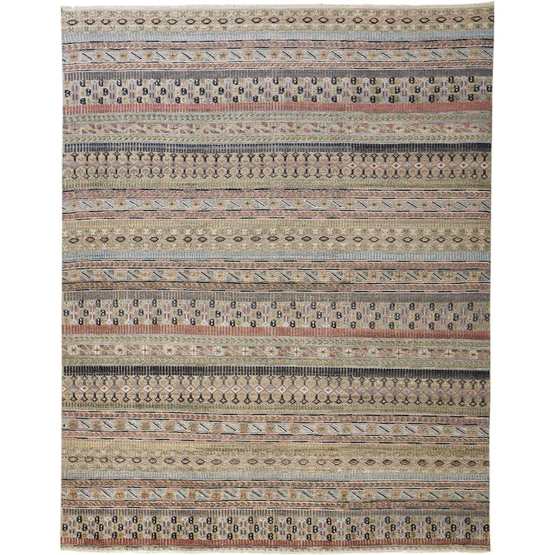 Grand Bazaar Eckhart Hand Knotted Stripes Transitional Area Rug