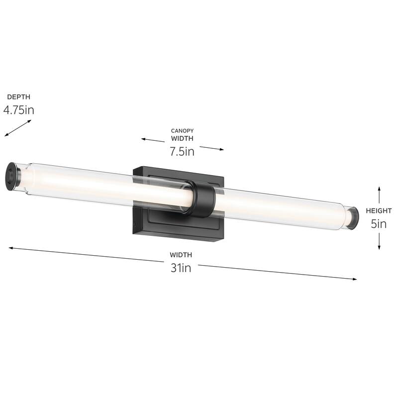 Kichler Lighting Laurene 31" Linear Bath Bar Large LED with Clear Glass in Black