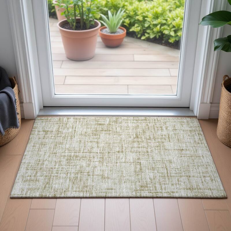 Machine Washable Indoor/Outdoor Modern Crosshatch Chantille Rug