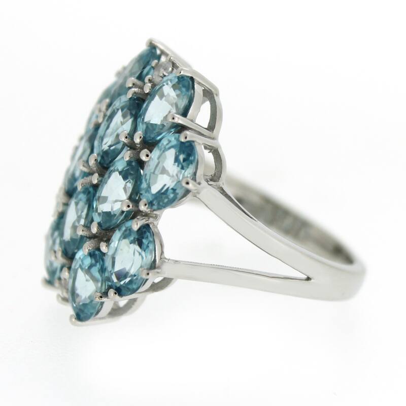 925 Sterling Silver Blue Zircon and White Natural Zircon Ring