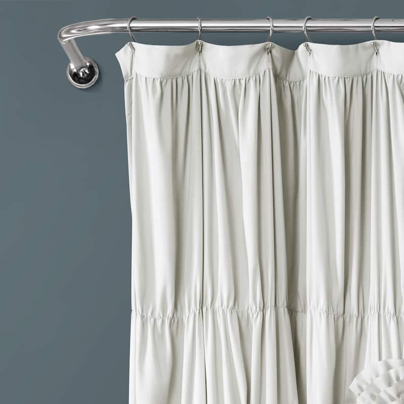 Silver Orchid Bara Ruffle Flower Trim Shower Curtain