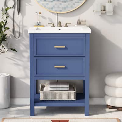 Roomfitters 24" Bathroom Vanity with Sink, Freestanding Cabinet with 2 Drawers, Modern Compact Storage Unit