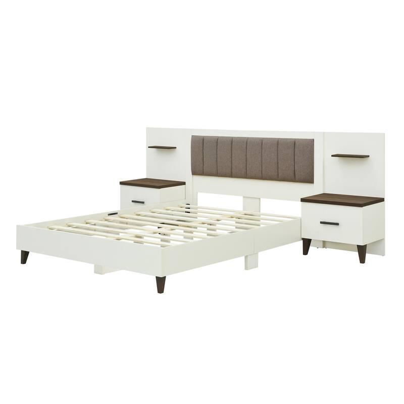 Christopher Knight Home- Orinthia Upholstered Bed Frame with 2 Nightstands