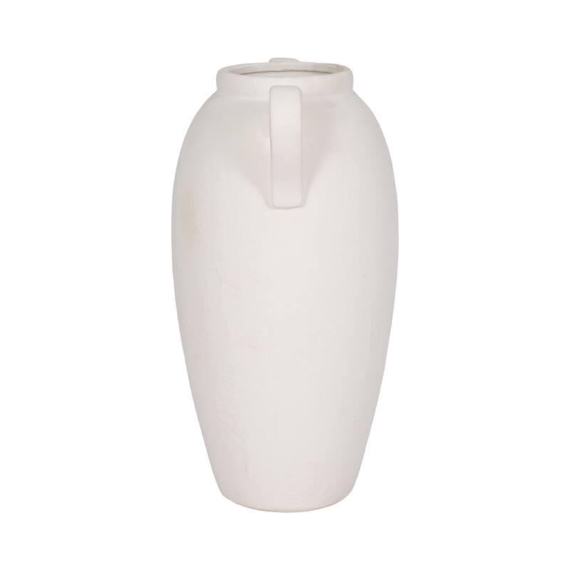 Neutral Ceramic Textured Amphora Jug with Handles Vase - White