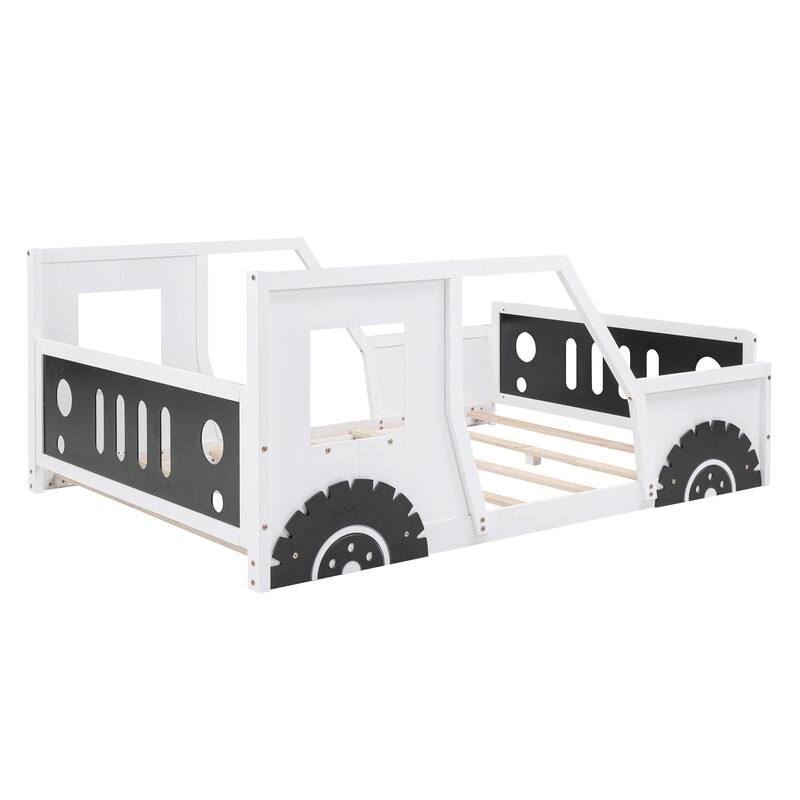 Classic CarShaped Bed with Wheels Shape Design, Full Size Platform Bed