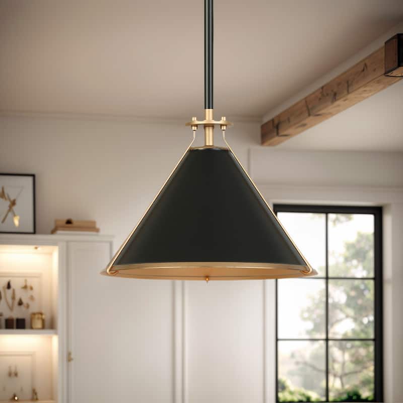 Modern Classic 1-light Black Gold Large Pendant Light Bowl-shaped Conical Shade Kitchen Island Light for Dining Room