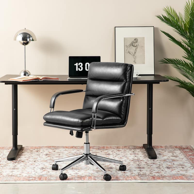 Glitzhome Modern Faux Leather Mid Back Swivel Height Adjustable Padded Office Chair