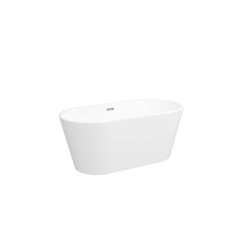 59 in. x 30 in. Acrylic Freestanding Soaking Bathtub with Center Drain in Glossy White