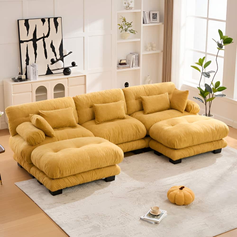 GDFStudio - UNITED WE WIN Pelletized U Shape Cloud Couch with Bolster Armrest Pillows