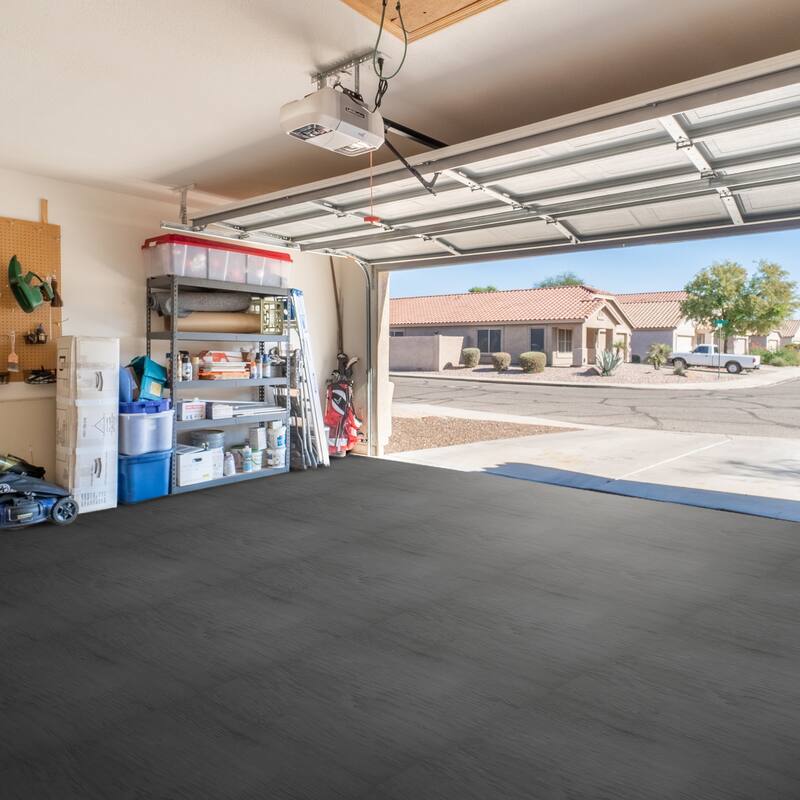 Interlocking Floor Mat - Gray Wood Print, 12 Pieces and Borders