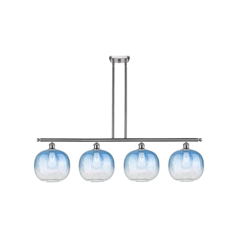 Innovations Lighting Endless Possibilities Ballston - Brookhaven Sphere - 4 Light 49" Stem Hung Island Light - Brushed Satin Nickel/Sapphire Blue