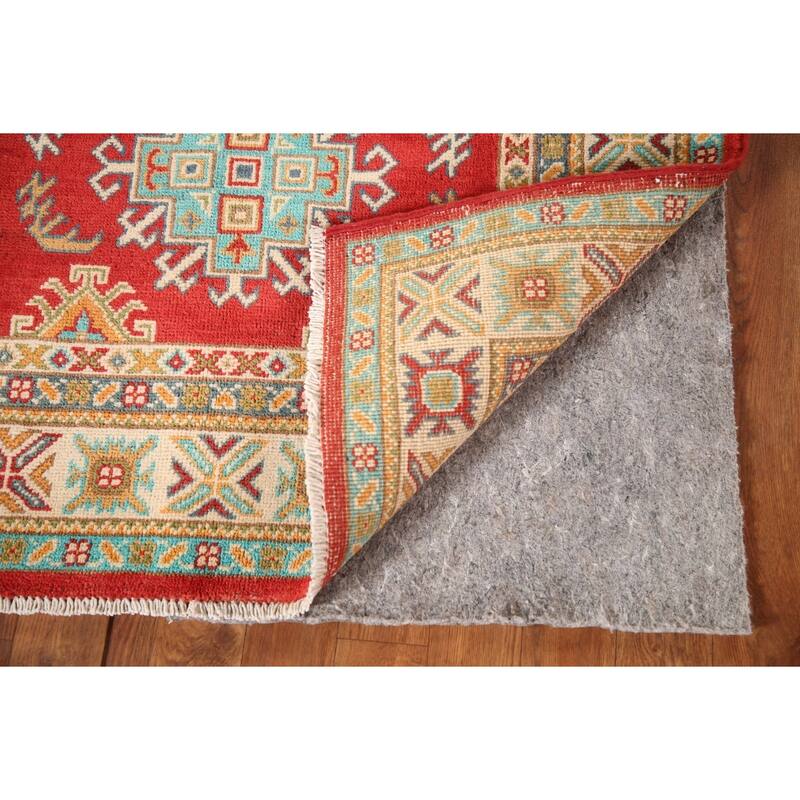 Kazak Rug Hand-Knotted Geometric Red Wool Carpet - 3'3"x 4'10"