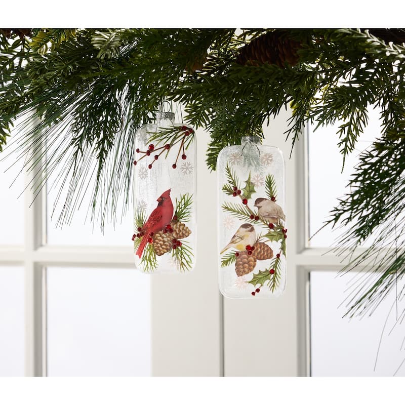 Glittered Glass Cardinal and Chickadee Ornament (Set of 12)