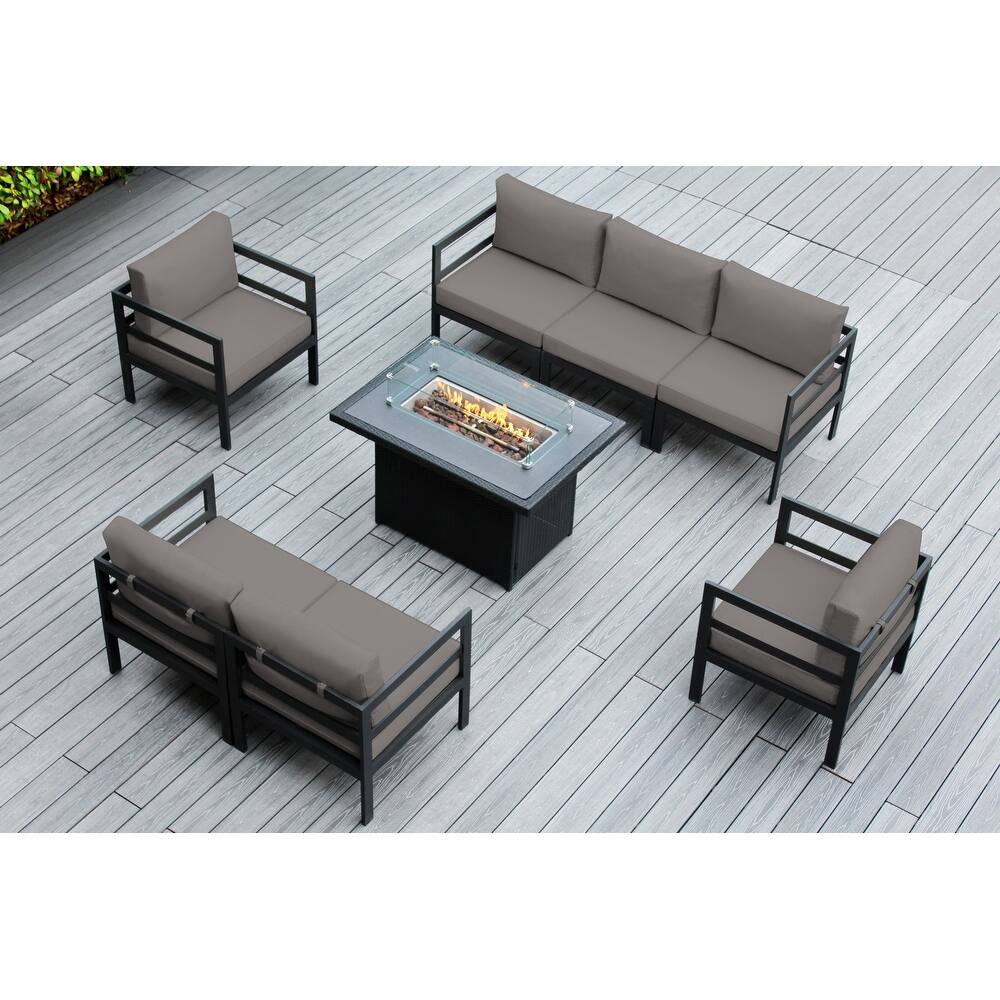 Ohana Outdoor 8-pc. Cushioned Aluminum Sectional with 42" Fire Table