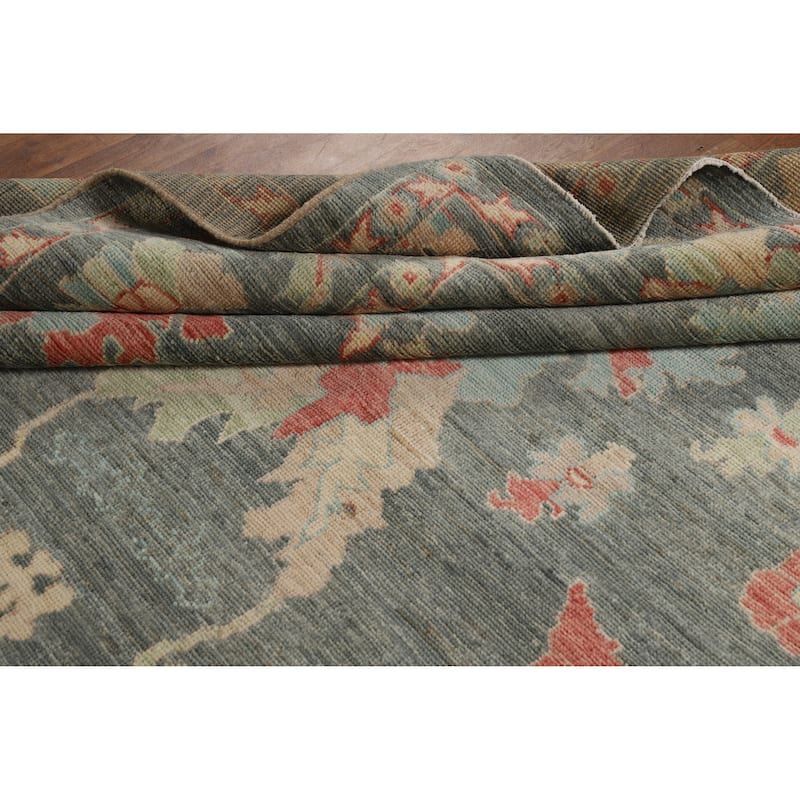 Hand Knotted Oriental 100% Wool Carpet Transitional All-Over Greys & Charcoal Oushak Area Rug - 9' 10'' X 8' 1''
