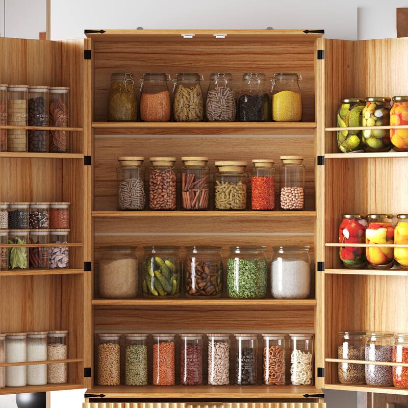 Pantry Cabinet with Double Doors Tall Storage Cupboard with Adjustable Shelves