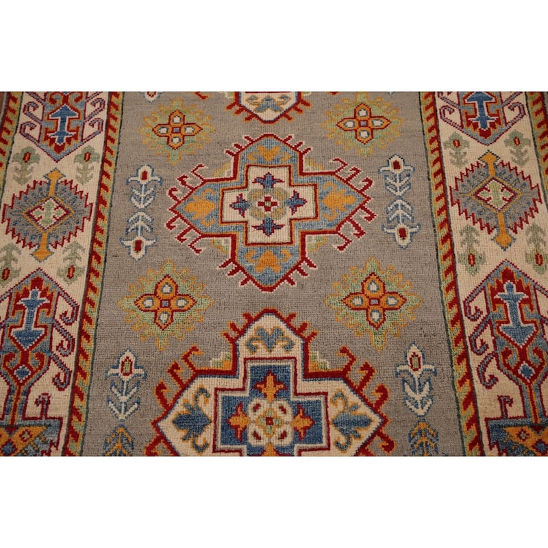 Kazak Oriental Accent Rug Hand-Knotted Beige Geometric Wool Carpet - 3'6" x 4'9"