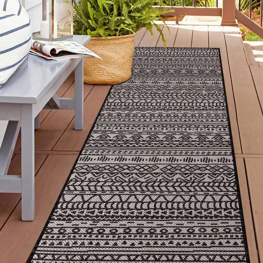 World Rug Gallery Contemporary Geometric Bohemian Textured Flat Weave Indoor/Outdoor Area Rug
