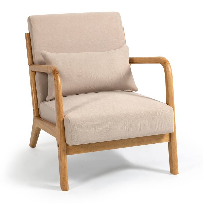 Leisure Chair with Solid Wood Armrest and Feet