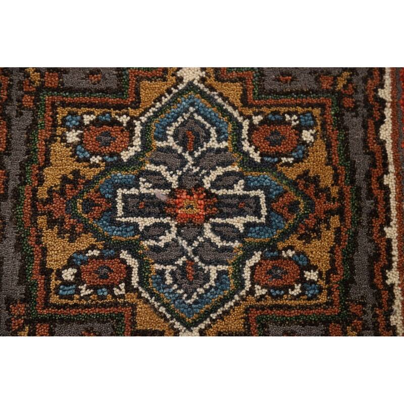 Gray Geometric Heriz Serapi Oriental Foyer Rug Handmade Wool Carpet - 2'1" x 3'1"