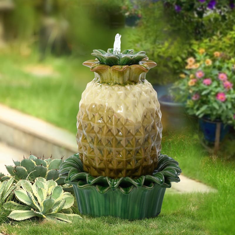 Pineapple Ceramic Indoor/Outdoor 17.1-In Tall Tabletop Fountain