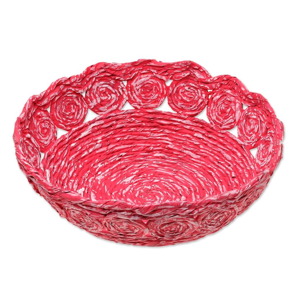 Novica Handmade Beautiful Spirals In Pink Recycled Paper Basket