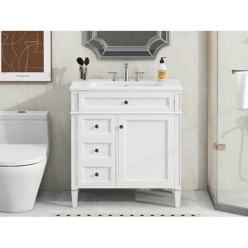 30'' Freestanding Bathroom Vanity with White Integrated Ceramic Sink - 30'' x 18.3'' x 33.8''