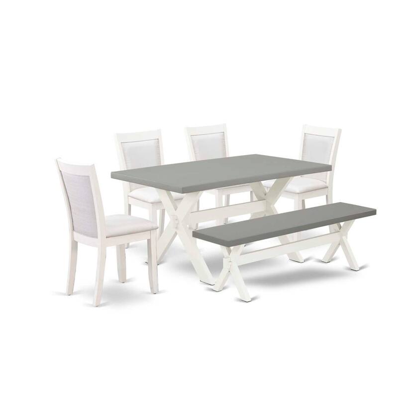 HomeStock 6-Piece Rectangle Wire Brushed Linen White Finish Solid Wood Top Dining Table with 1-Bench, 4-Chairs
