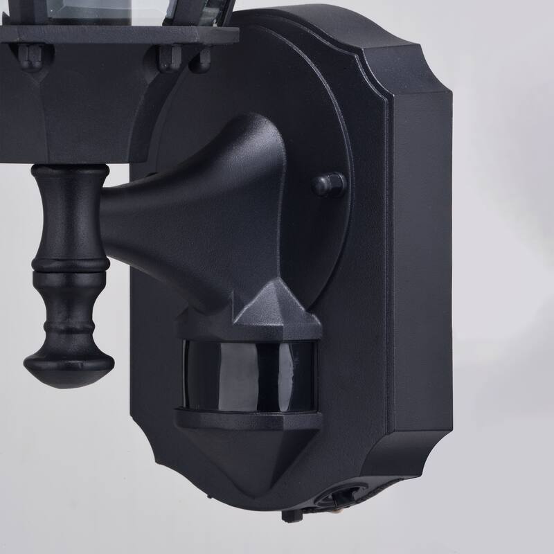Rogers Park Aluminum 6.25-in. W 1 Light Motion Sensor Dusk to Dawn Outdoor Wall Lantern Clear Glass