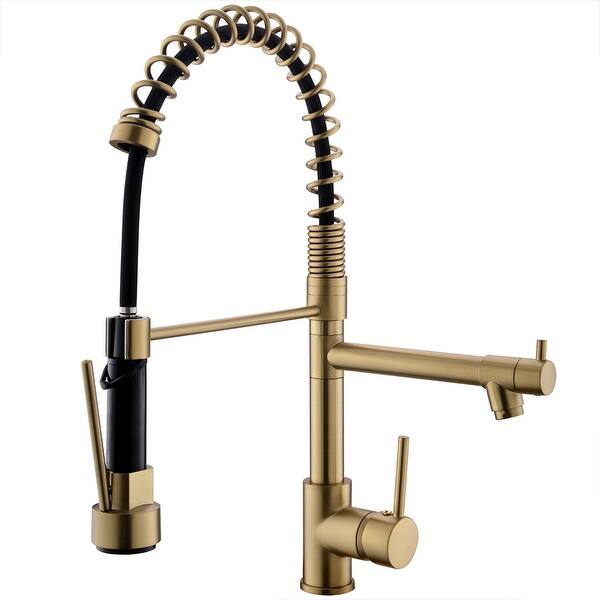 Brushed Gold Kitchen Faucet with Pull-Down Sprayer - Spout Height : 3.62"Spout Reach : 9.25"
