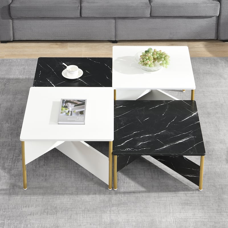 Christopher Knight Home - Beaumont Nesting Coffee Tables in MDF with Marble-Effect Laminate and Metal Legs