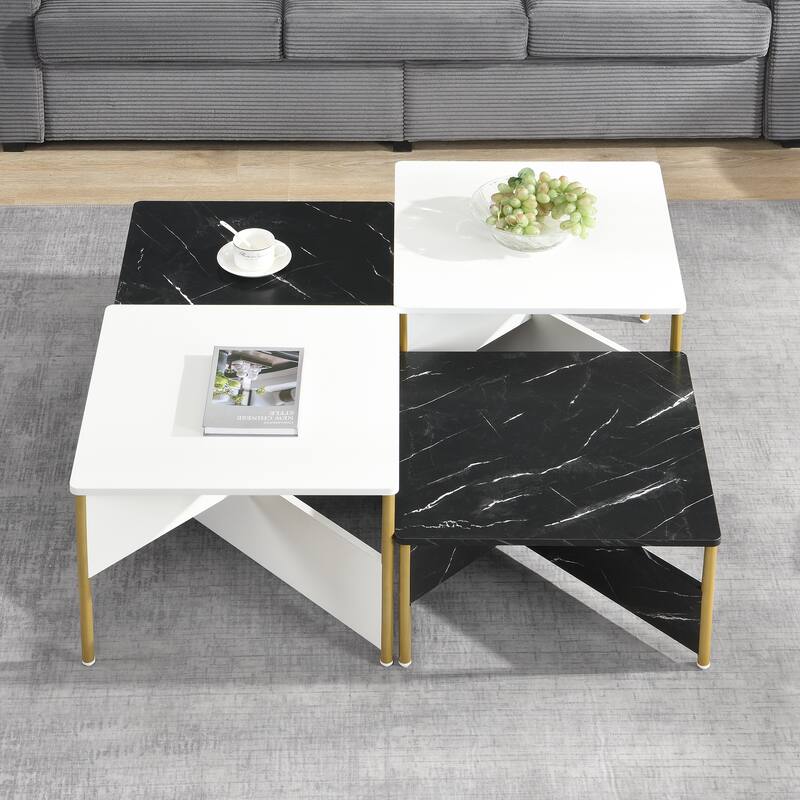 Modern Nesting Coffee Tables Set of 4 -Mid Square Living Room Table, Free Adjustable Shape,Versatile and Accent Furniture