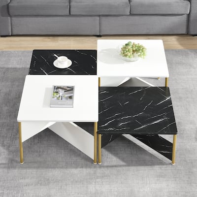 Set of 4 Modern Nesting Coffee Tables - Mid-Century Square Living Room Tables, Adjustable Layout