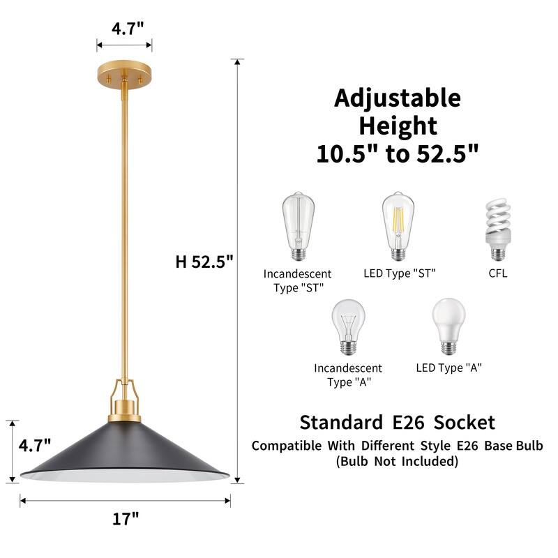 KAWOTI H52.5" Black & Gold Contemporary Pendant Light - W17" x H8"