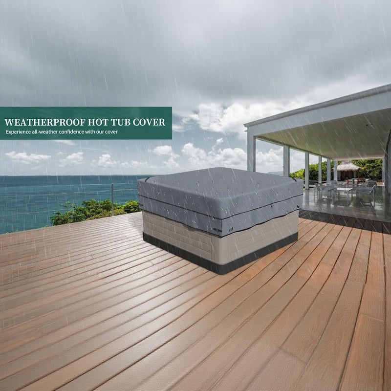 Square Hot Tub Cover - 420D Heavy Duty Waterproof Protector for 91x91 inch Outdoor Spas, All-Weather Resistant