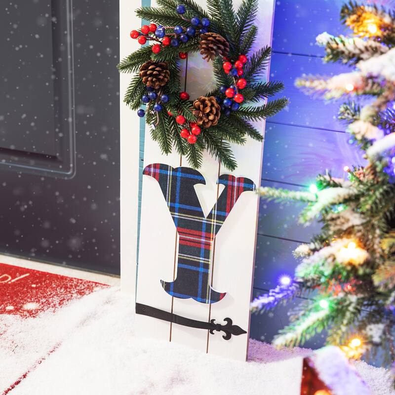 Glitzhome 36"H Wood Plaid "JOY" Porch Decor w/Wreath