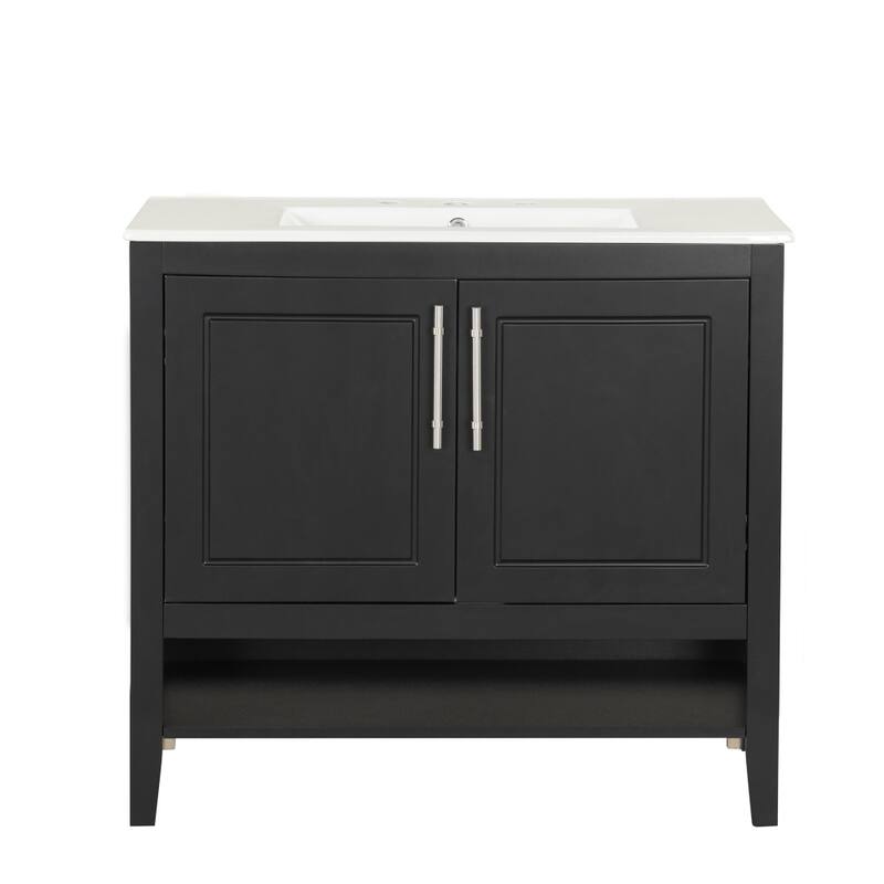 36" Bathroom Black Vanity with Sink with Doors and Drawers, MDF Frame & Board