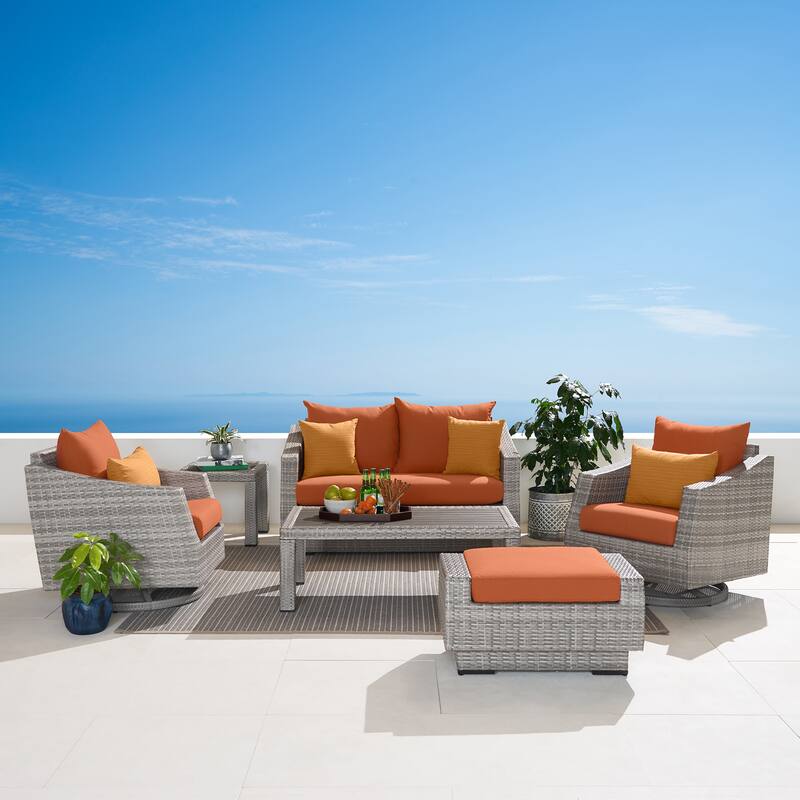 Cannes 6 Piece Sunbrella Outdoor Patio Love & Motion Club Seating Set