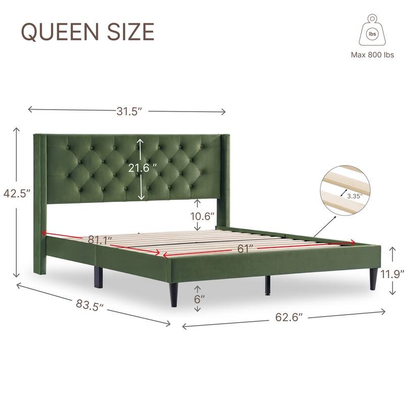 Eleanor Upholstered Platform Bed Frame with Vertical Stripe Headboard