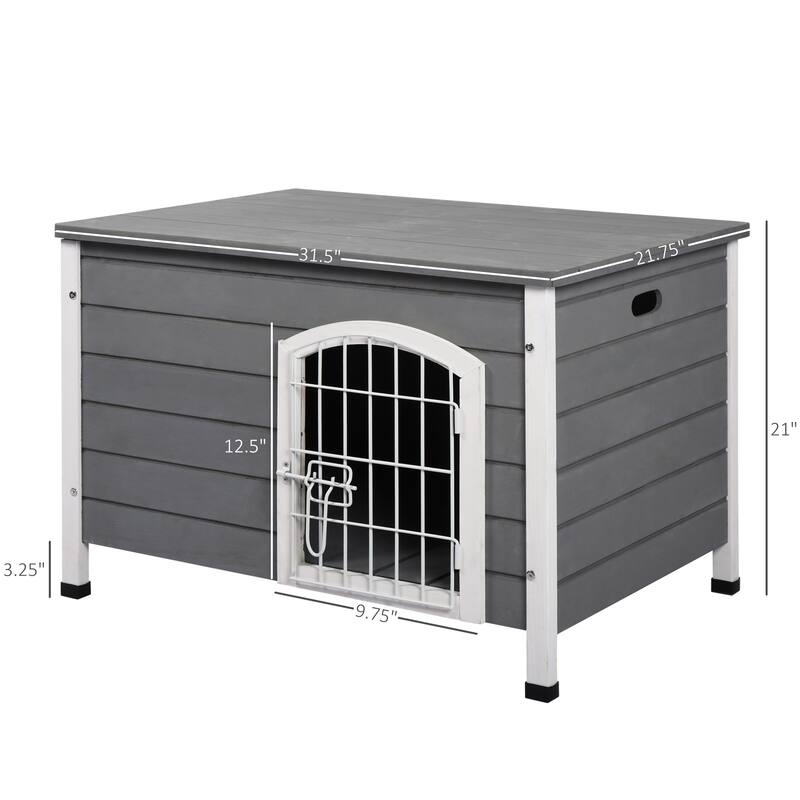 PawHut 21'' Wooden Decorative Dog Cage Kennel Wire Door with Lock Small Animal House with Openable Top Removable Bottom Gray